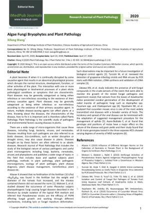 Algae Fungi Bryophytes and Plant Pathology Xifeng Wang*