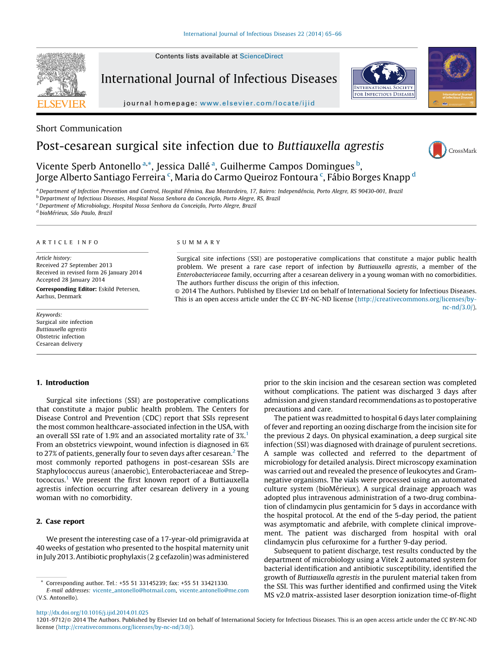 Post-Cesarean Surgical Site Infection Due to Buttiauxella Agrestis