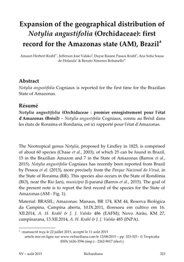 Expansion of the Geographical Distribution of Notylia Angustifolia (Orchidaceae): First Record for the Amazonas State (AM), Brazila