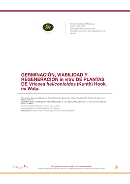 GERMINACIÓN, VIABILIDAD Y REGENERACIÓN in Vitro DE PLANTAS DE Vriesea Heliconioides (Kunth) Hook. Ex Walp