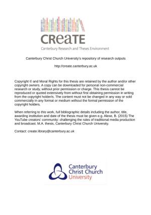 Canterbury Christ Church University's Repository of Research Outputs Http