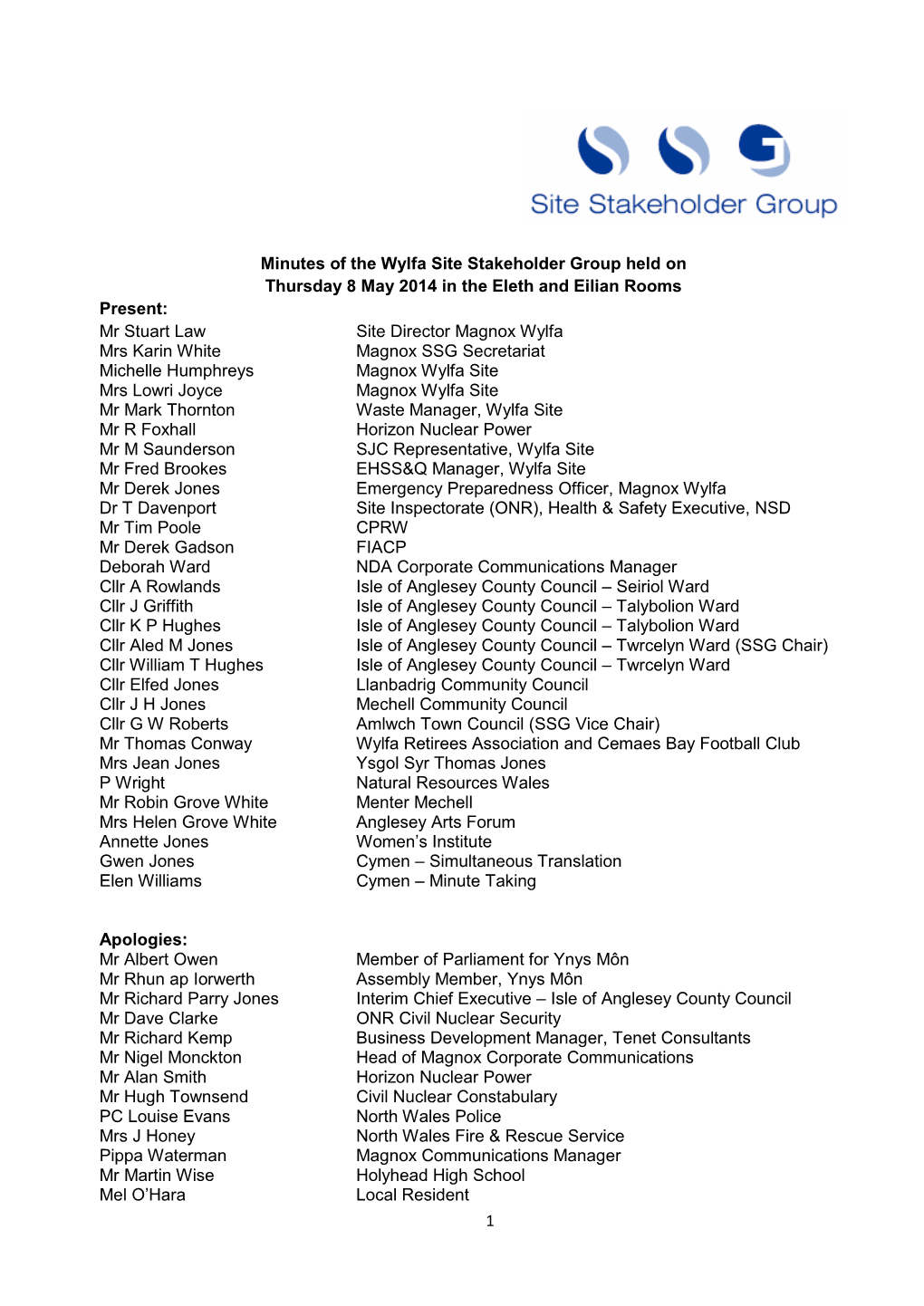 1 Minutes of the Wylfa Site Stakeholder Group Held On