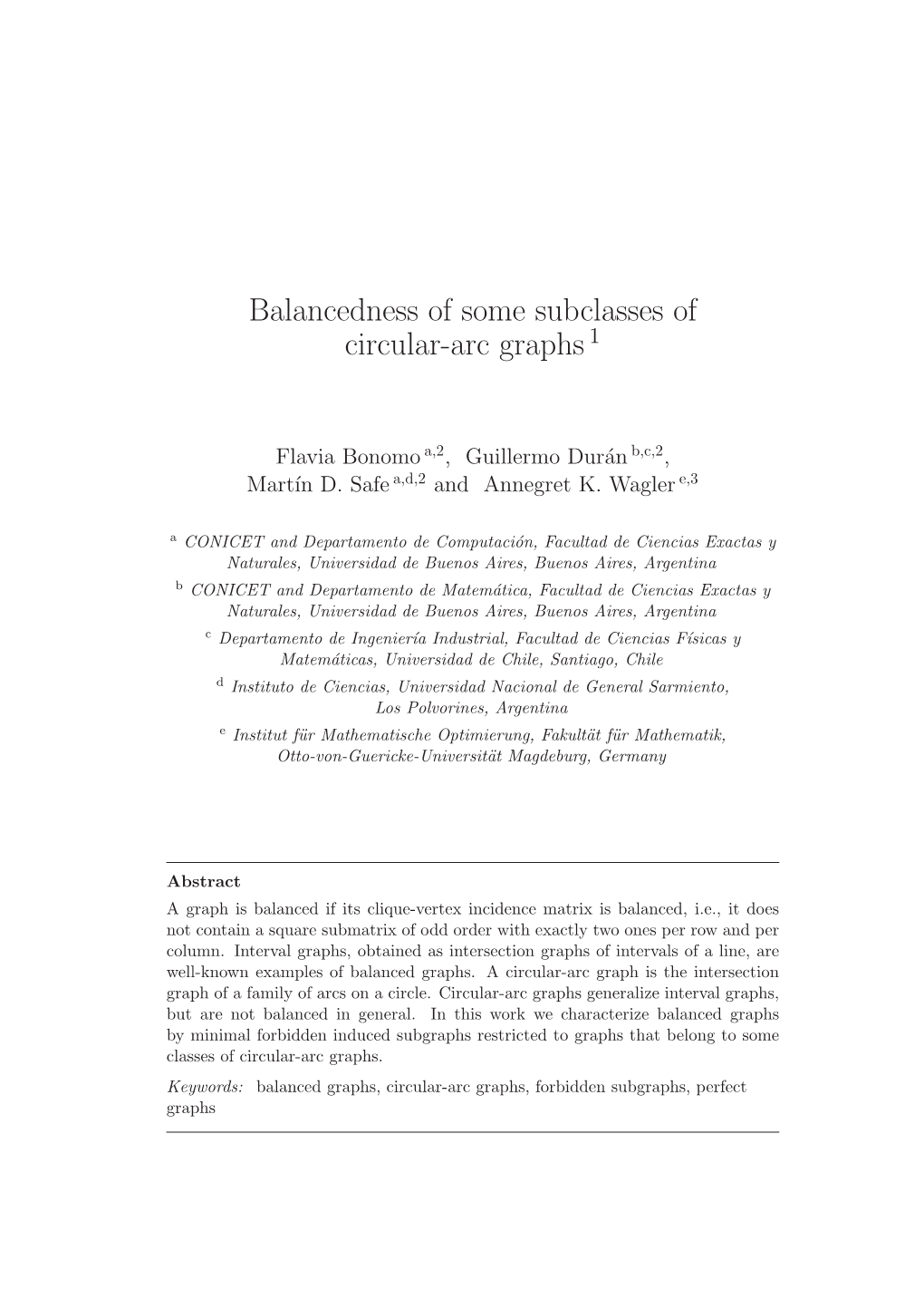 Balancedness of Some Subclasses of Circular-Arc Graphs 1