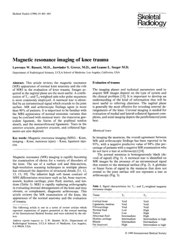 Magnetic Resonance Imaging of Knee Trauma