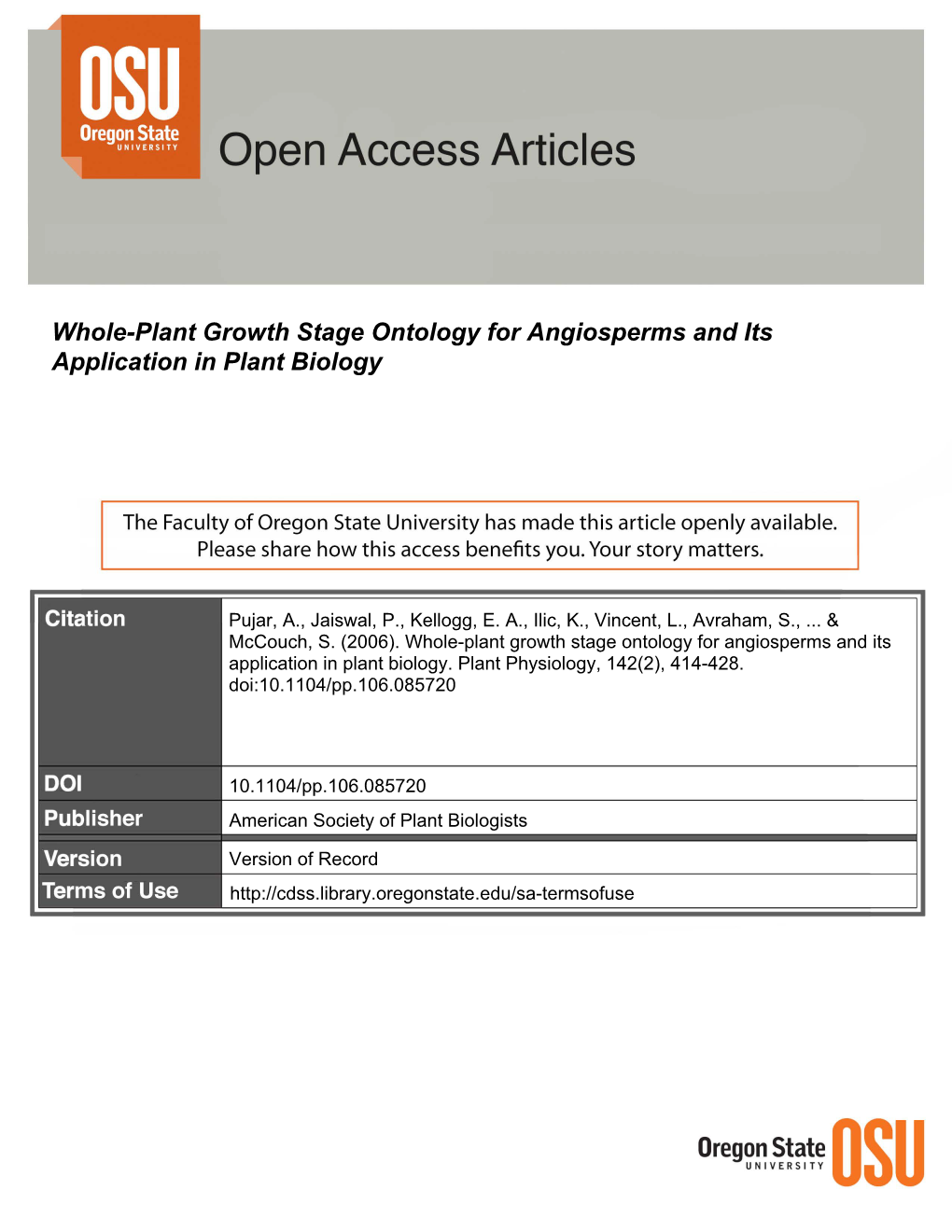 Whole-Plant Growth Stage Ontology for Angiosperms and Its Application in Plant Biology