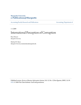 International Perception of Corruption Bina Menon Marquette University