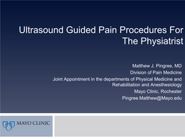 Ultrasound Guided Pain Procedures for the Physiatrist