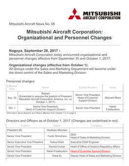 Mitsubishi Aircraft Corporation: Organizational and Personnel Changes