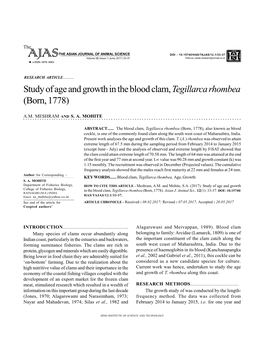 Study of Age and Growth in the Blood Clam,Tegillarca Rhombea (Born, 1778)