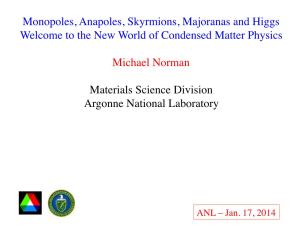 Monopoles, Anapoles, Skyrmions, Majoranas and Higgs Welcome to the New World of Condensed Matter Physics