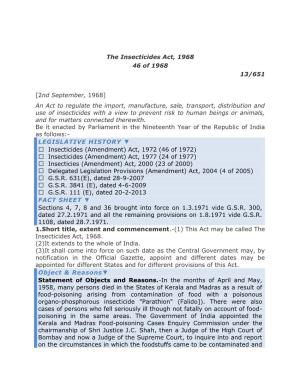 The Insecticides Act, 1968 46 of 1968 13/651