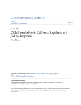 Child Sexual Abuse in California: Legislative and Judicial Responses Robert Mertens