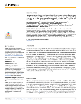 Implementing an Isoniazid Preventive Therapy Program for People Living with HIV in Thailand