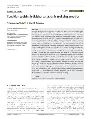 Condition Explains Individual Variation in Mobbing Behavior
