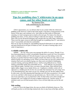 Tips for Paddling Class V Whitewater in an Open Canoe, and for Other Boats As Well! by Sammer Elias with Contributions by Jan Dettmer 8/05