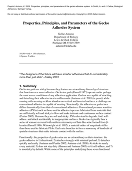 Properties, Principles, and Parameters of the Gecko Adhesive System