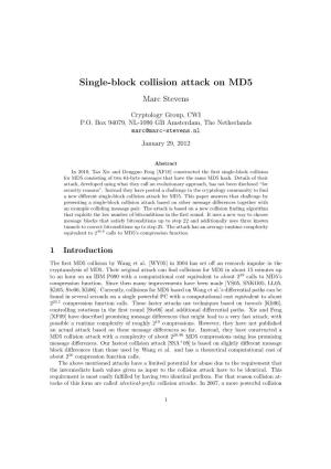 Single-Block Collision Attack for MD5