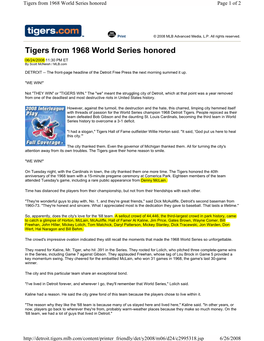 Tigers from 1968 World Series Honored Page 1 of 2