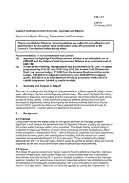 Capital Flood Improvement Schemes Ivybridge and Uplyme (PTE/18/1)