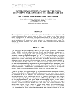 Experimental Determination of Heat Transfer Coefficients in Uranium Zirconium Hydride Fuel Rod
