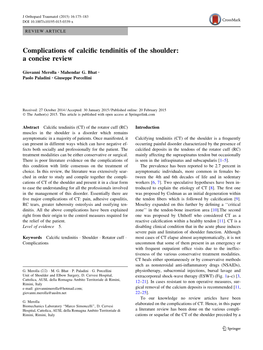 Complications of Calcific Tendinitis of the Shoulder