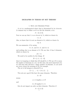 DIGRAPHS in TERMS of SET THEORY 1. Sets and Ordered Pairs