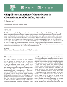 Oil Spill Contamination of Ground Water in Chunnakam Aquifer, Jaffna, Srilanka S