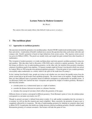 Lecture Notes in Modern Geometry 1 the Euclidean Plane
