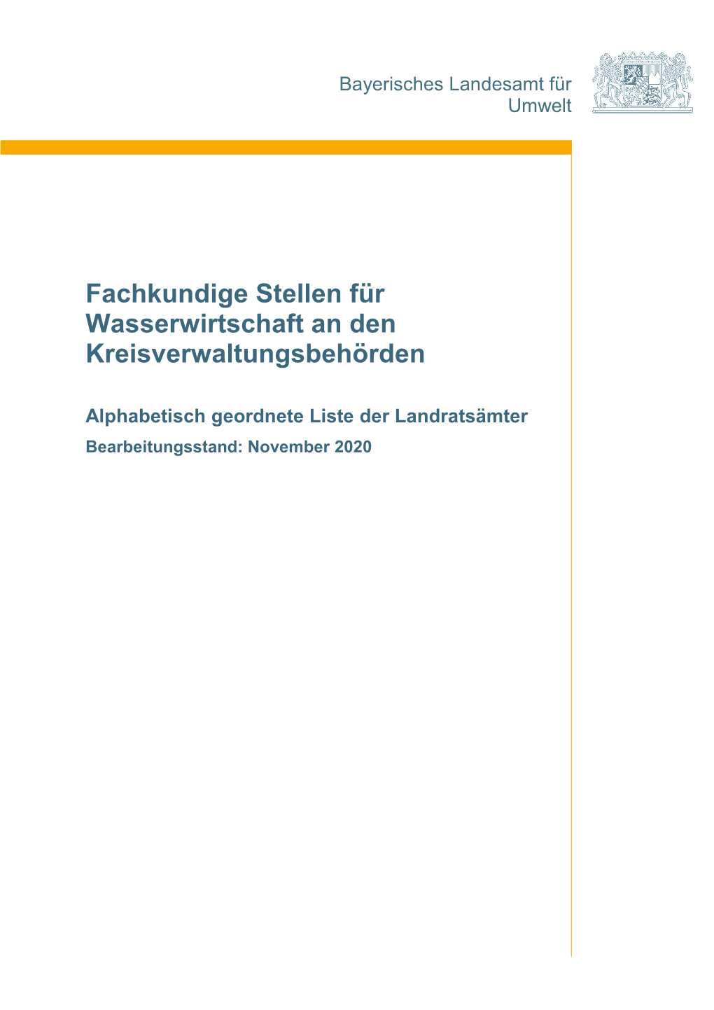 Fachkundige Stellen Wasserwirtschaft an Den Kreisverwaltungsbehörden