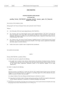 (CFSP) 2015/620 of 20 April 2015 Amending Decision 2010/788/CFSP Concerning Restrictive Measures Against the Democratic Republic of the Congo