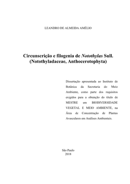 Circunscrição E Filogenia De Notothylas Sull. (Notothyladaceae, Anthocerotophyta)