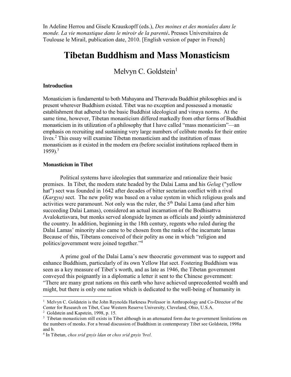 Tibetan Buddhism and Mass Monasticism