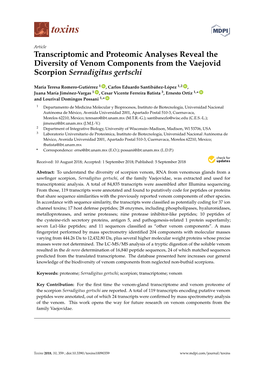 Transcriptomic and Proteomic Analyses Reveal the Diversity of Venom Components from the Vaejovid Scorpion Serradigitus Gertschi