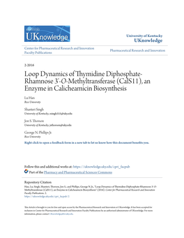 Loop Dynamics of Thymidine Diphosphate- Rhamnose 3'-O-Methyltransferase (Cals11), an Enzyme in Calicheamicin Biosynthesis Lu Han Rice University