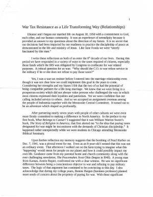 War Tax Resistance As a Life Transforming Way (Relationships)