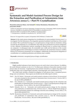 Systematic and Model-Assisted Process Design for the Extraction and Purification of Artemisinin from Artemisia Annua L.—Part IV: Crystallization
