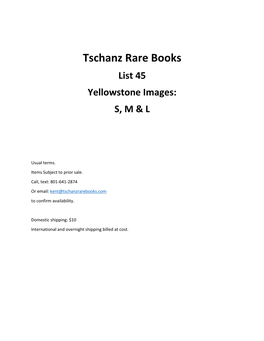 Tschanz Rare Books List 45 Yellowstone Images: S, M & L