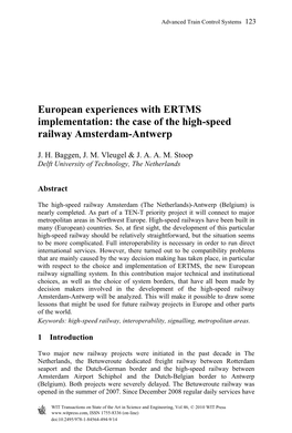 European Experiences with ERTMS Implementation: the Case of the High-Speed Railway Amsterdam-Antwerp