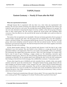JOURNAL of EURASIAN STUDIES Volume IV., Issue 2