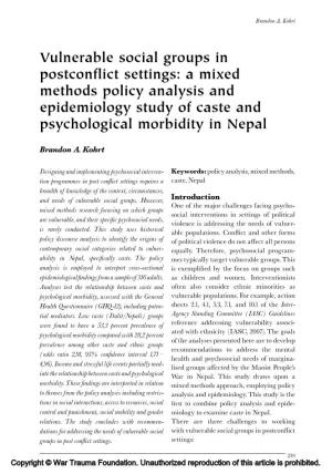 A Mixed Methods Policy Analysis and Epidemiology Study of Caste and Psychological Morbidity in Nepal