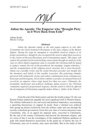 Julian the Apostle: the Emperor Who “Brought Piety As It Were Back from Exile”