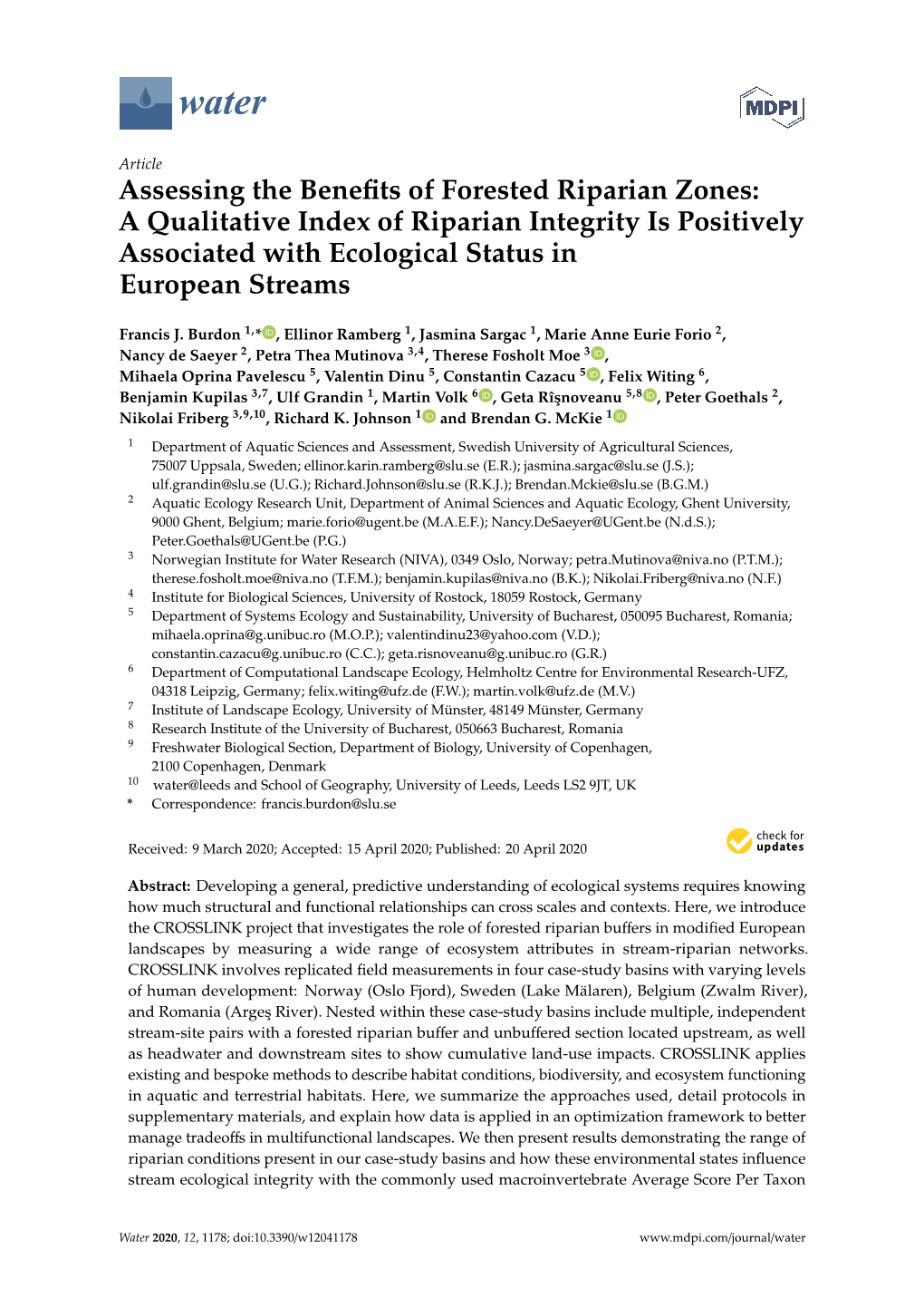 Assessing the Benefits of Forested Riparian Zones