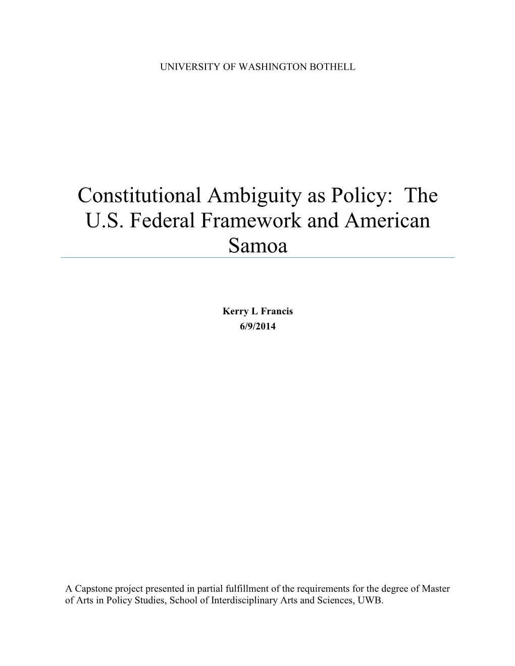 The US Federal Framework and American Samoa