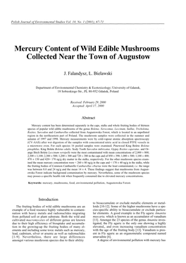 Mercury Content of Wild Edible Mushrooms Collected Near the Town of Augustow