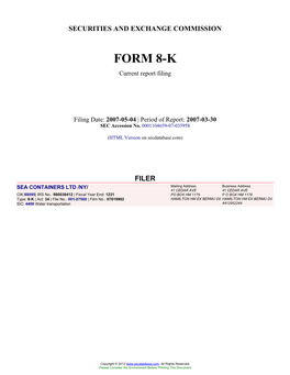 SEA CONTAINERS LTD /NY/ (Form: 8-K, Filing Date: 05/04/2007)