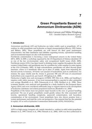 Green Propellants Based on Ammonium Dinitramide (ADN)