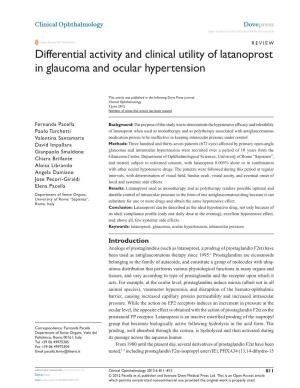 Differential Activity and Clinical Utility of Latanoprost in Glaucoma and Ocular Hypertension
