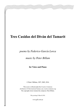 Tr Es Casidas Del Diván Del Tamarit Poems by Federico