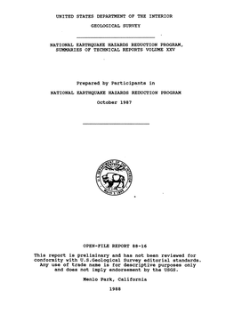 Prepared by Participants in October 1987 This Report Is Preliminary And