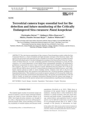 Terrestrial Camera Traps: Essential Tool for the Detection and Future Monitoring of the Critically Endangered Sira Curassow Pauxi Koepckeae